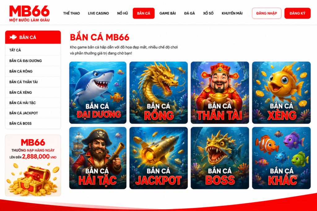 Giao diện chuyên mục Bắn Cá MB66 với đại dương và nhiều boss lớn