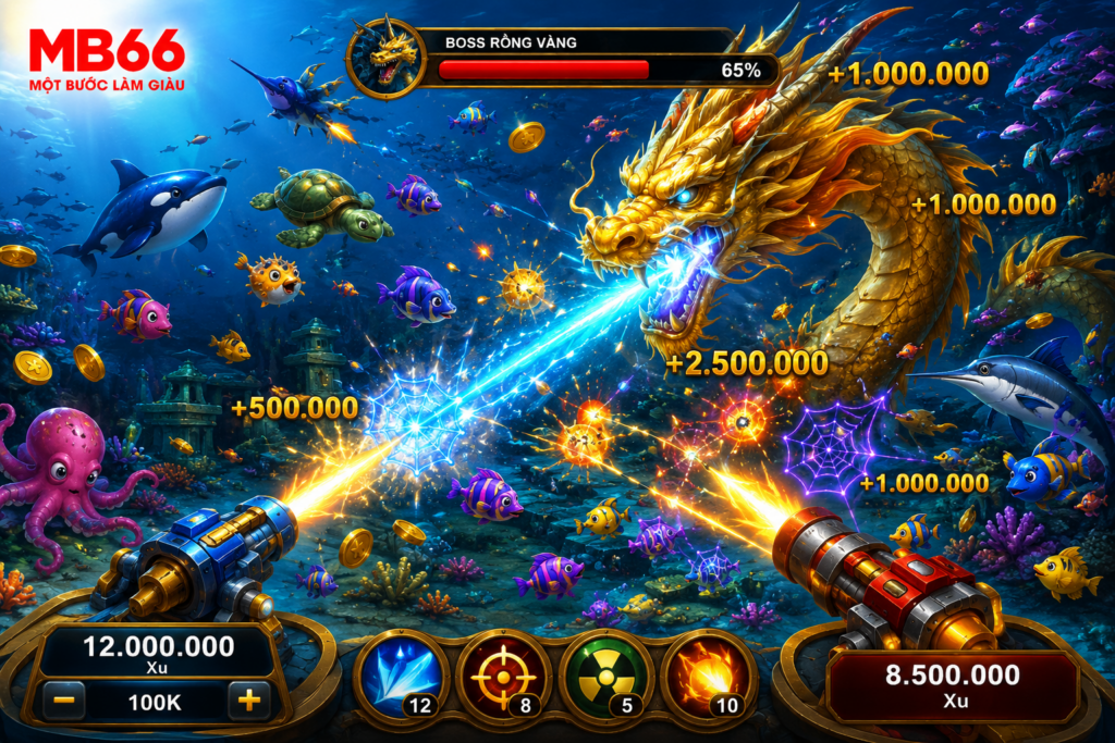 Người chơi săn boss trong game Bắn Cá MB66 với hiệu ứng sinh động