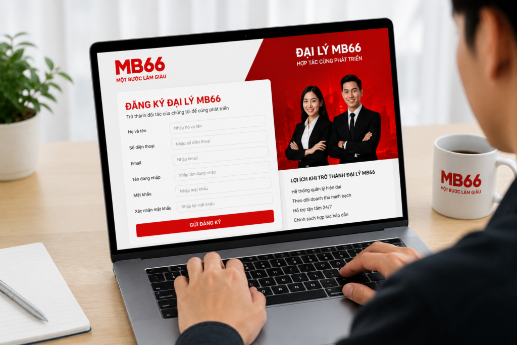 Người dùng đăng ký tài khoản Đại Lý MB66 trên laptop