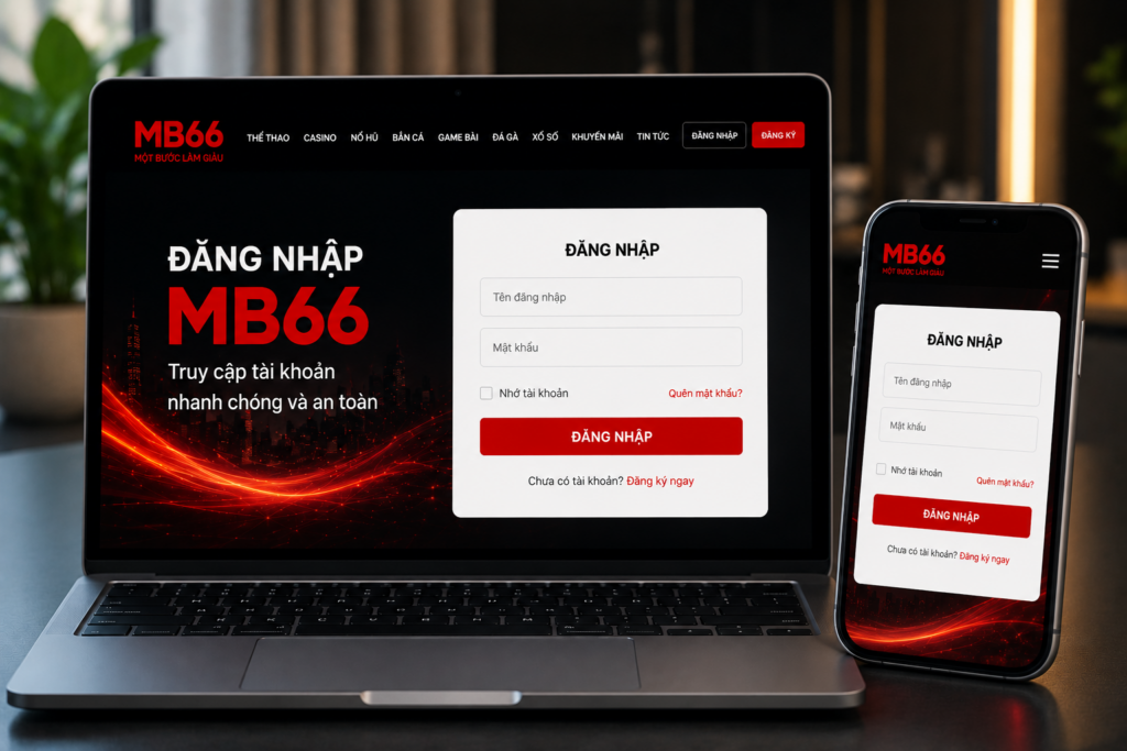 Giao diện trang Đăng Nhập MB66 trên laptop và điện thoại
