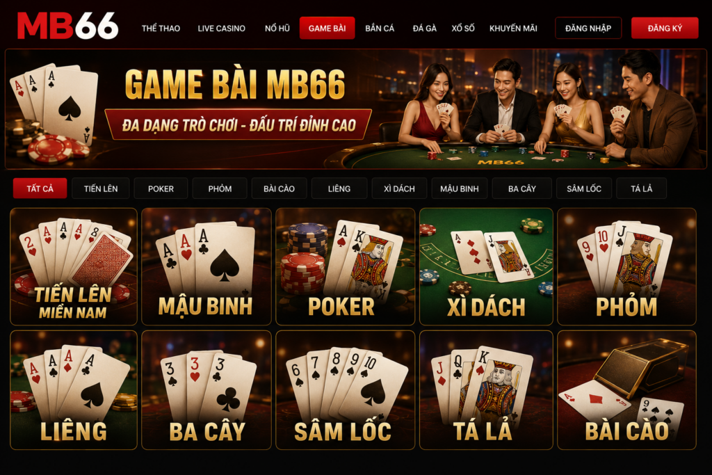 Giao diện chuyên mục Game Bài MB66 với nhiều trò chơi nổi bật