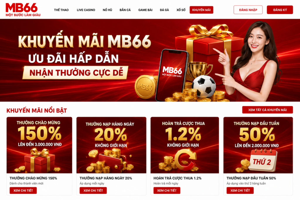 Giao diện chuyên mục Khuyến Mãi MB66 với các chương trình ưu đãi nổi bật