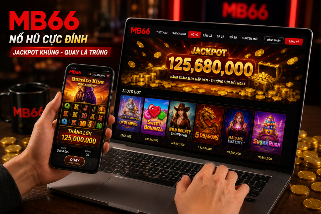 Người chơi trải nghiệm slot game Nổ Hũ MB66 trên điện thoại và máy tính