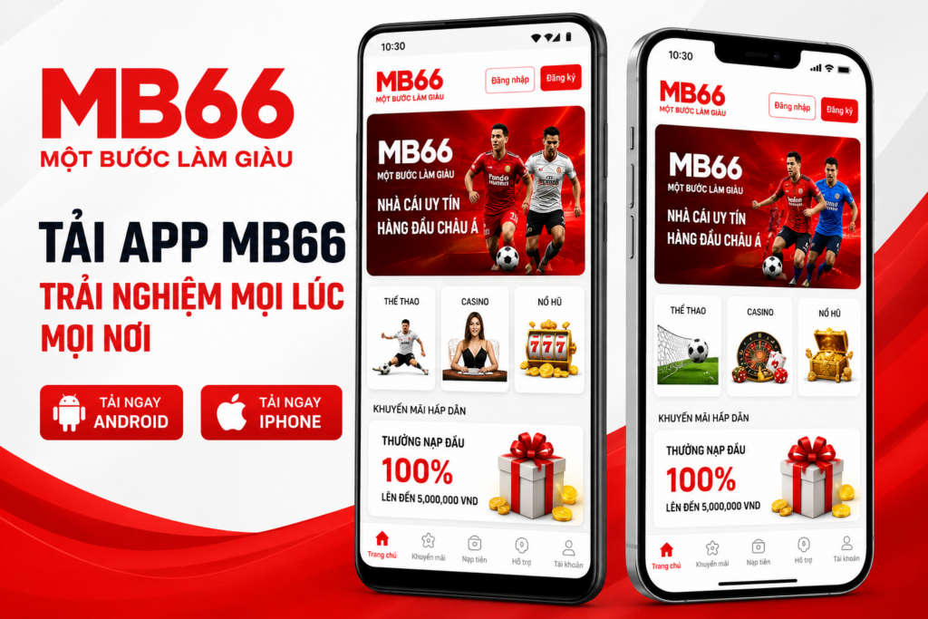 Giao diện App MB66 hiển thị trên điện thoại Android và iPhone